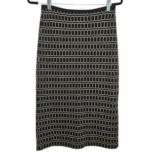DKNY 100% Wool Pencil Skirt Geometric Black & Tan Women Size Medium Midi Length
